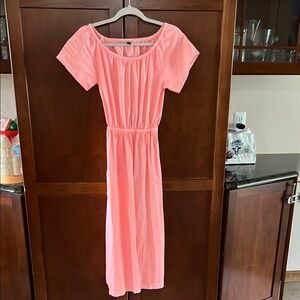 Universal Thread Orange Pink Pleated Ruched Midi Sundress